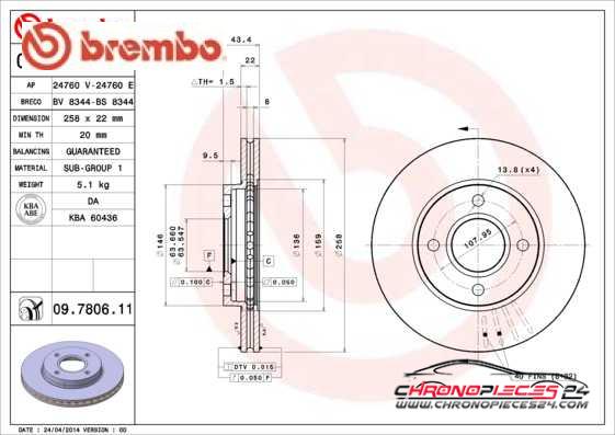 Achat de BREMBO 09.7806.11 Disque de frein pas chères