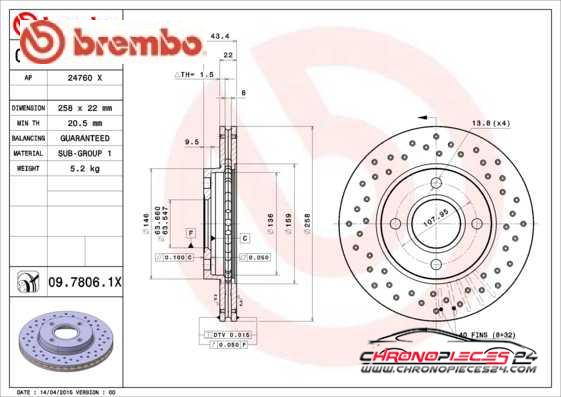 Achat de BREMBO 09.7806.1X Disque de frein pas chères