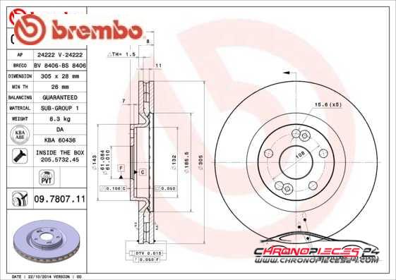 Achat de BREMBO 09.7807.11 Disque de frein pas chères