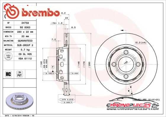 Achat de BREMBO 09.7821.10 Disque de frein pas chères