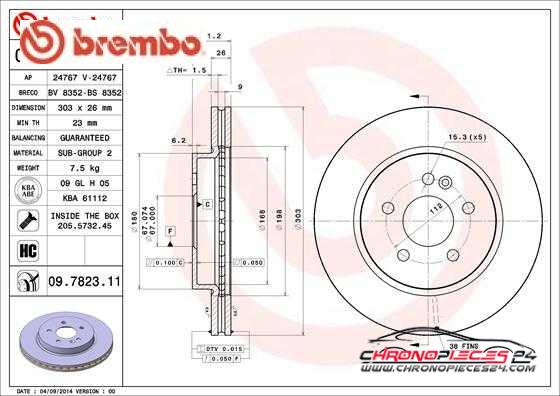 Achat de BREMBO 09.7823.11 Disque de frein pas chères