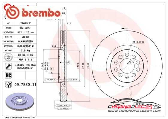 Achat de BREMBO 09.7880.11 Disque de frein pas chères