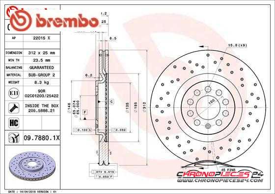 Achat de BREMBO 09.7880.1X Disque de frein pas chères