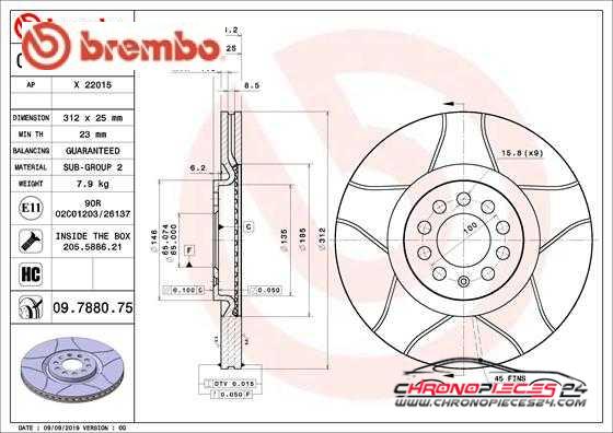 Achat de BREMBO 09.7880.75 Disque de frein pas chères