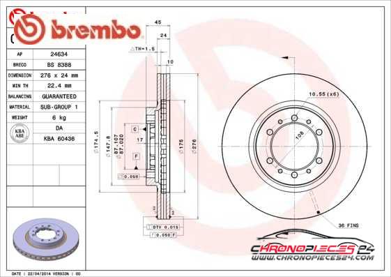 Achat de BREMBO 09.8071.11 Disque de frein pas chères