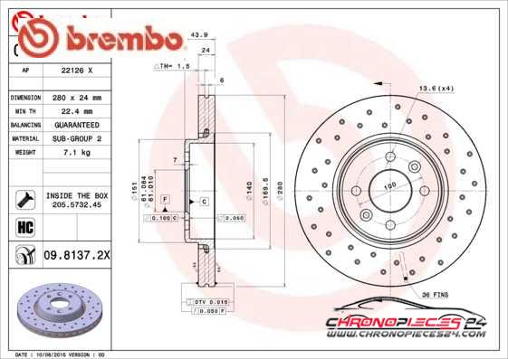 Achat de BREMBO 09.8137.2X Disque de frein pas chères