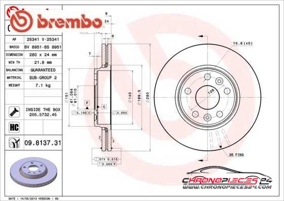 Achat de BREMBO 09.8137.31 Disque de frein pas chères