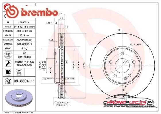 Achat de BREMBO 09.8304.11 Disque de frein pas chères