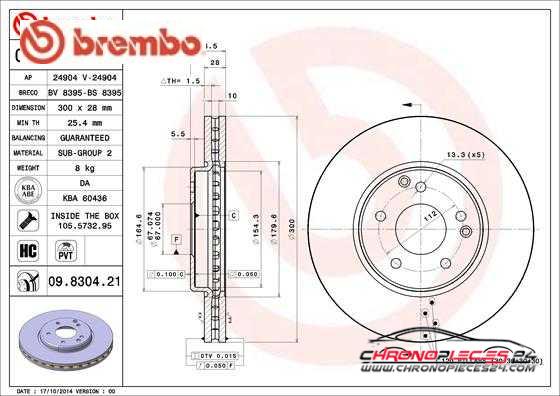 Achat de BREMBO 09.8304.21 Disque de frein pas chères