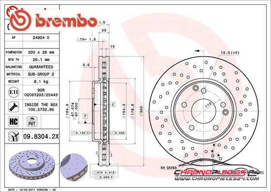 Achat de BREMBO 09.8304.2X Disque de frein pas chères