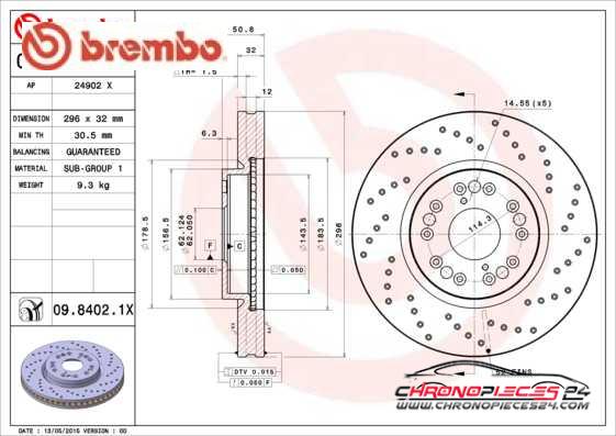 Achat de BREMBO 09.8402.1X Disque de frein pas chères