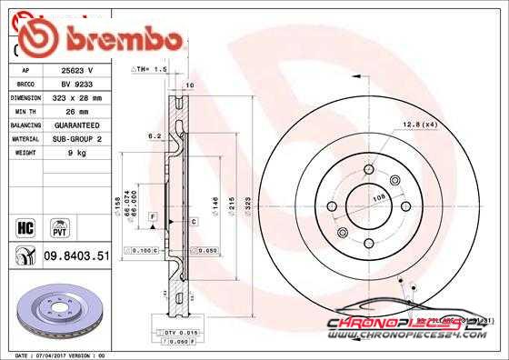 Achat de BREMBO 09.8403.51 Disque de frein pas chères