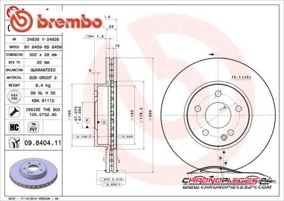 Achat de BREMBO 09.8404.11 Disque de frein pas chères