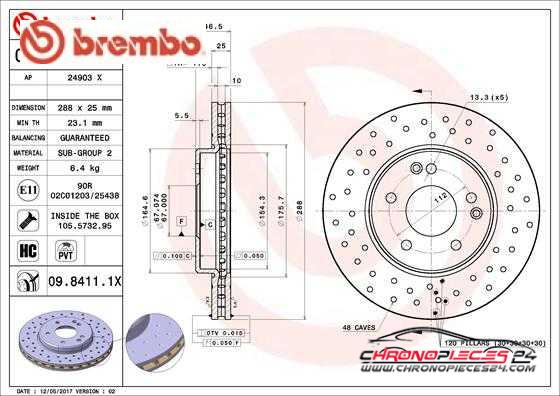 Achat de BREMBO 09.8411.1X Disque de frein pas chères