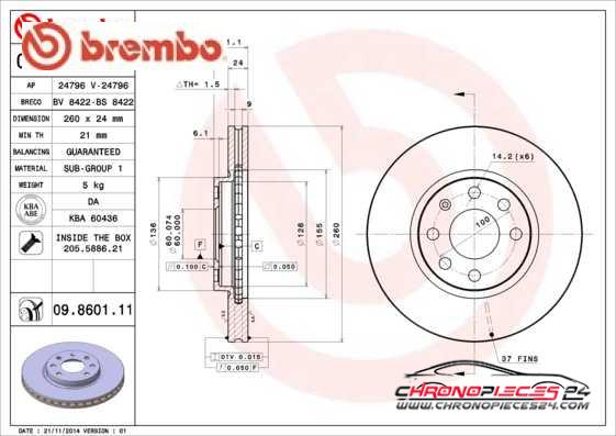 Achat de BREMBO 09.8601.10 Disque de frein pas chères