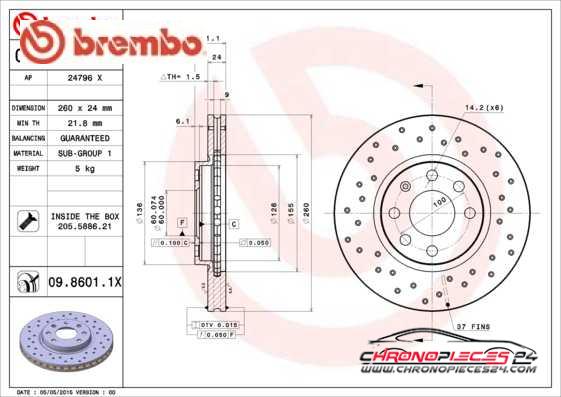 Achat de BREMBO 09.8601.1X Disque de frein pas chères