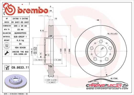 Achat de BREMBO 09.8633.11 Disque de frein pas chères