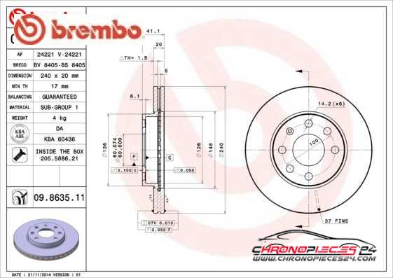 Achat de BREMBO 09.8635.11 Disque de frein pas chères