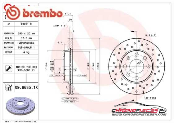 Achat de BREMBO 09.8635.1X Disque de frein pas chères