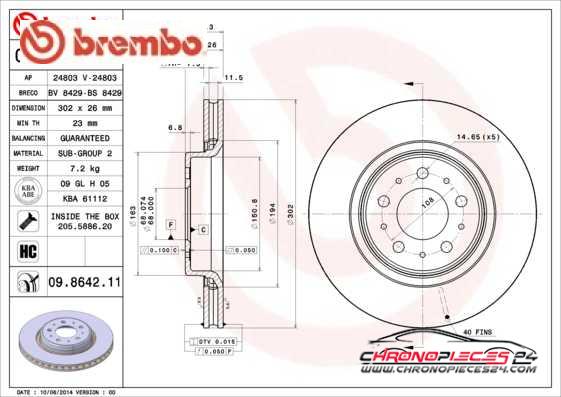 Achat de BREMBO 09.8642.11 Disque de frein pas chères