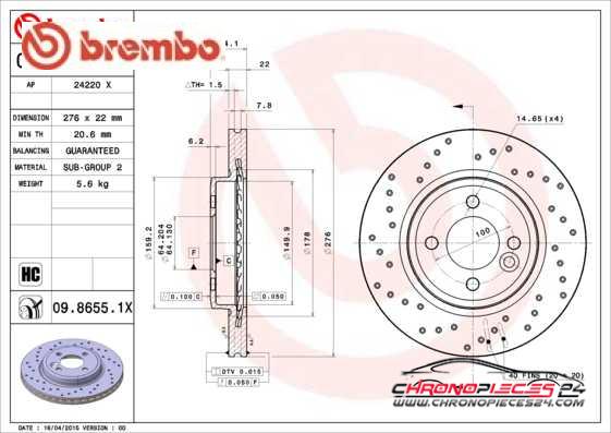 Achat de BREMBO 09.8655.1X Disque de frein pas chères