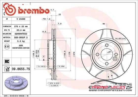 Achat de BREMBO 09.8655.75 Disque de frein pas chères