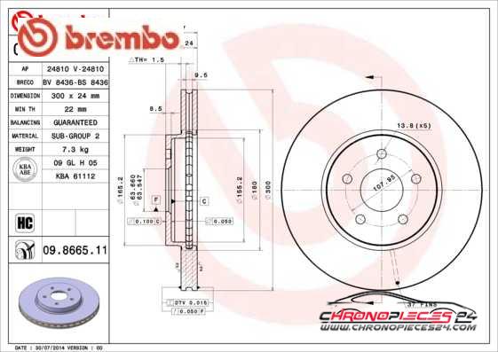 Achat de BREMBO 09.8665.11 Disque de frein pas chères