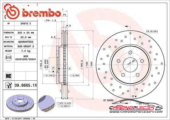 Achat de BREMBO 09.8665.1X Disque de frein pas chères