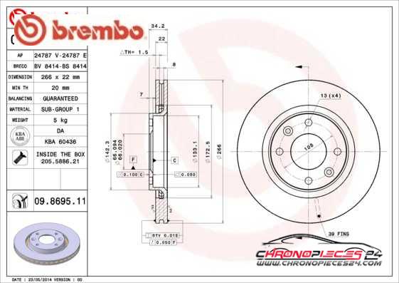 Achat de BREMBO 09.8695.11 Disque de frein pas chères