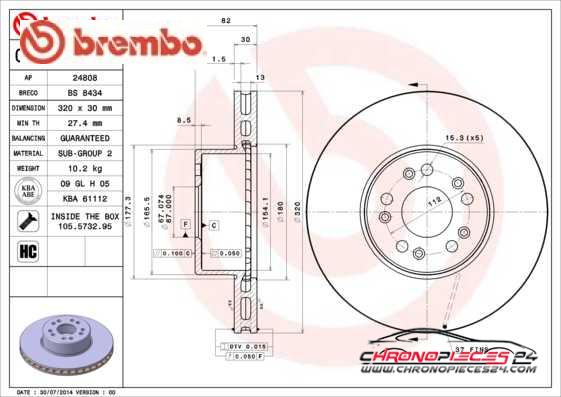 Achat de BREMBO 09.8726.10 Disque de frein pas chères