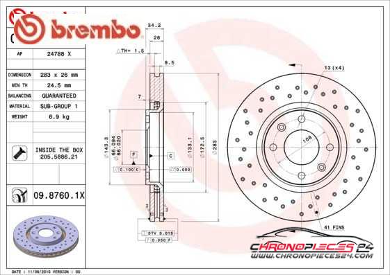 Achat de BREMBO 09.8760.1X Disque de frein pas chères