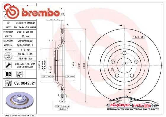 Achat de BREMBO 09.8842.21 Disque de frein pas chères