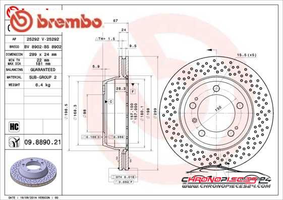 Achat de BREMBO 09.8890.21 Disque de frein pas chères