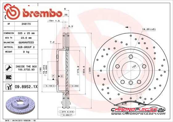 Achat de BREMBO 09.8952.1X Disque de frein pas chères