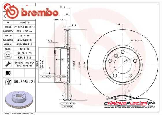 Achat de BREMBO 09.8961.21 Disque de frein pas chères