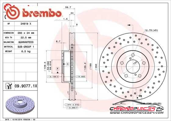 Achat de BREMBO 09.9077.1X Disque de frein pas chères