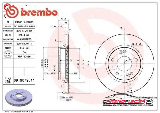 Achat de BREMBO 09.9079.11 Disque de frein pas chères