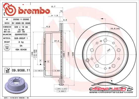 Achat de BREMBO 09.9086.11 Disque de frein pas chères