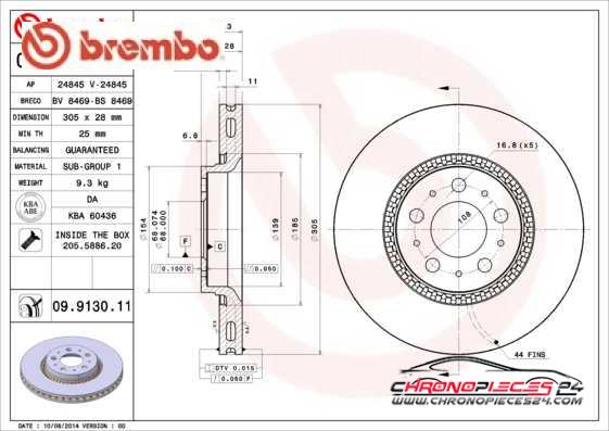 Achat de BREMBO 09.9130.11 Disque de frein pas chères