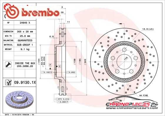 Achat de BREMBO 09.9130.1X Disque de frein pas chères