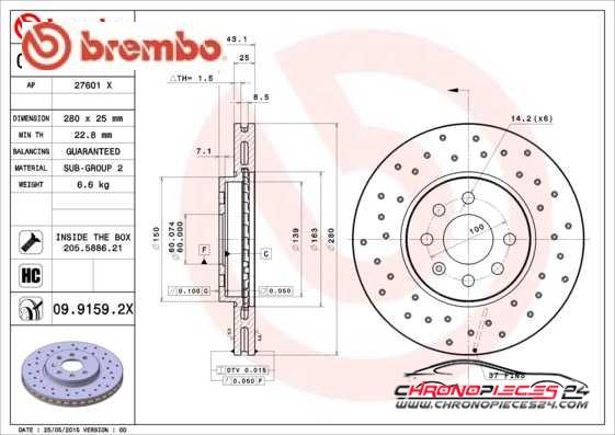 Achat de BREMBO 09.9159.2X Disque de frein pas chères