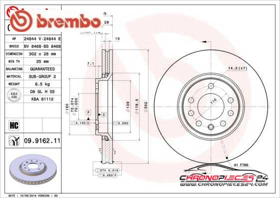 Achat de BREMBO 09.9162.11 Disque de frein pas chères