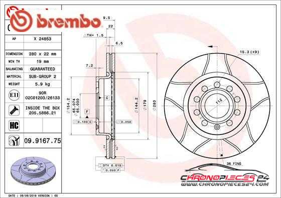 Achat de BREMBO 09.9167.75 Disque de frein pas chères