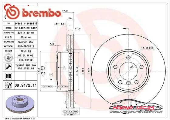 Achat de BREMBO 09.9172.11 Disque de frein pas chères