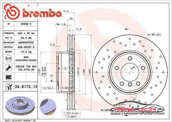 Achat de BREMBO 09.9172.1X Disque de frein pas chères