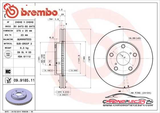 Achat de BREMBO 09.9185.11 Disque de frein pas chères