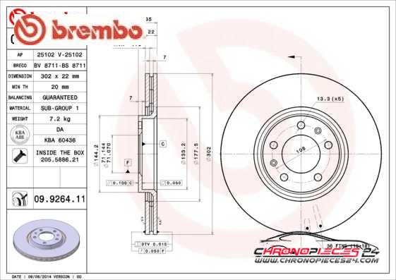 Achat de BREMBO 09.9264.11 Disque de frein pas chères