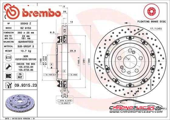 Achat de BREMBO 09.9315.23 Disque de frein pas chères