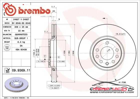 Achat de BREMBO 09.9369.10 Disque de frein pas chères