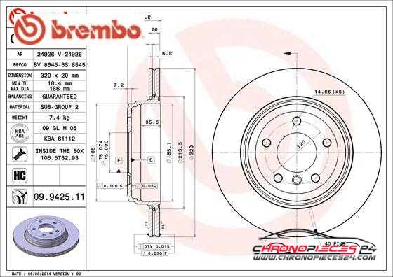 Achat de BREMBO 09.9425.11 Disque de frein pas chères